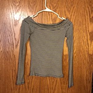 White and black striped off the shoulder top